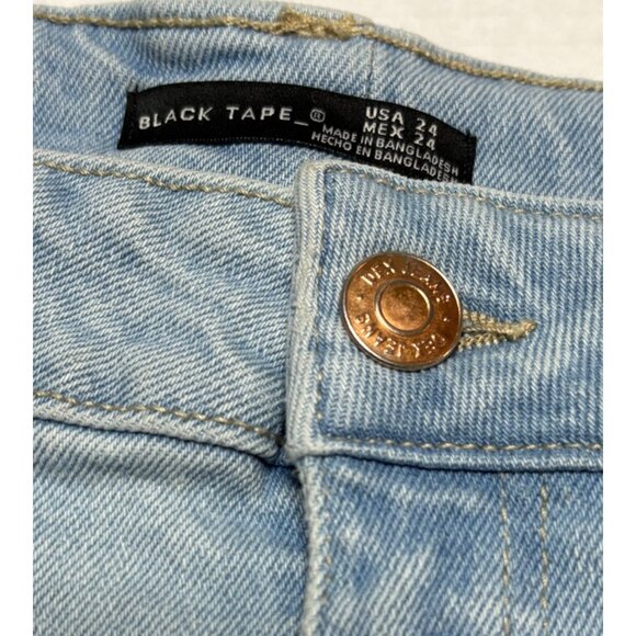 Two Tone Denim Jean Shorts Black Tape Size 24 Colorblock Raw Hem New - Picture 3 of 7